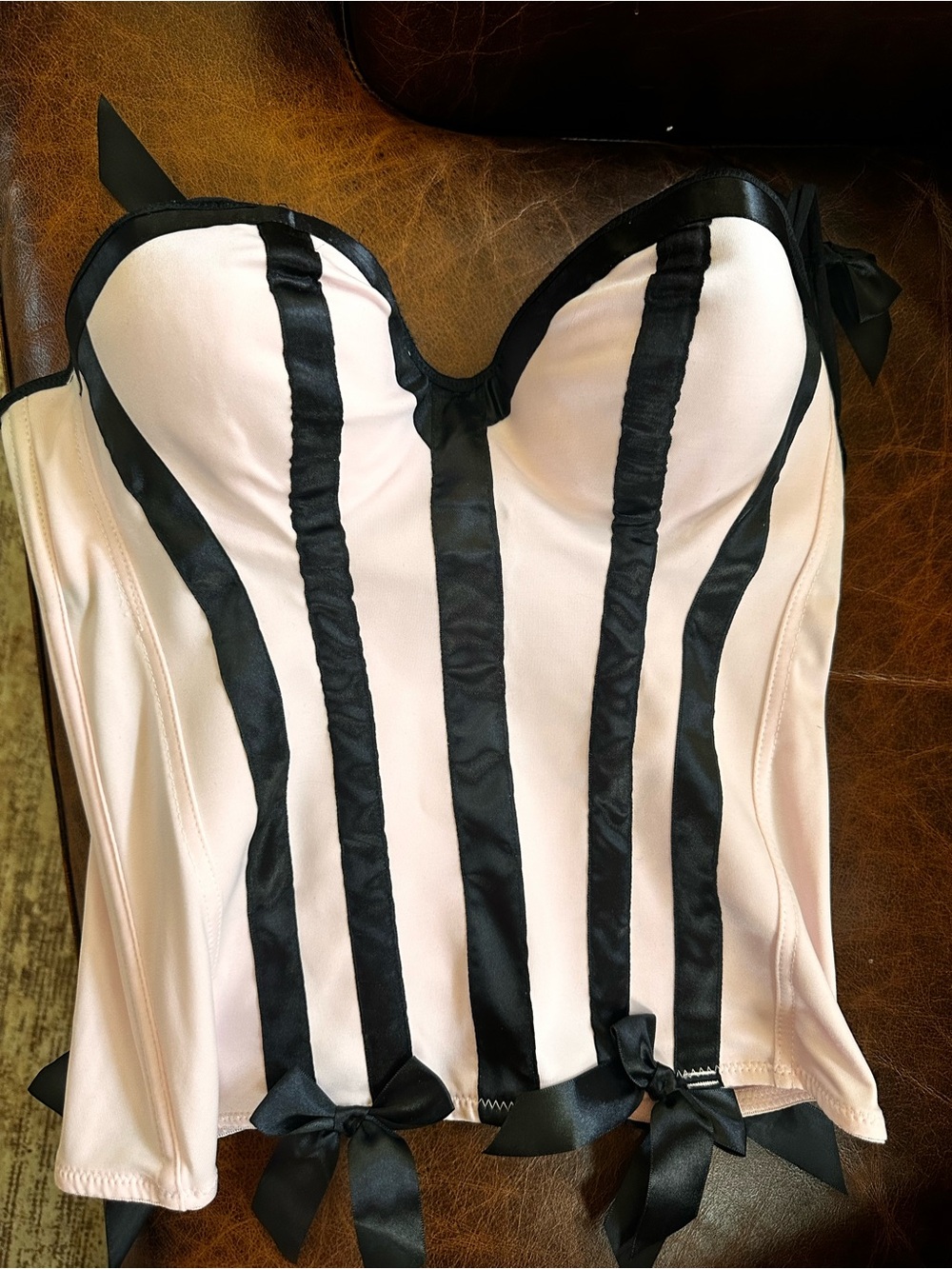Women’s Pink and Black Striped Corset Bustier
